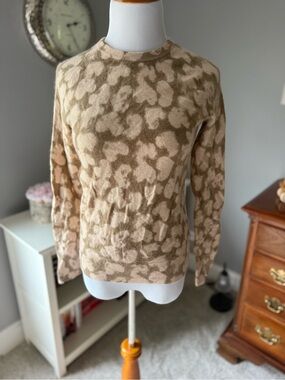 Anthropologie Beige and Cream Leopard Print Crewneck Sweater